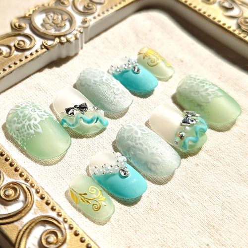 ☆現品☆ネイルチップ ジェルネイル レースネイル すりガラスネイル