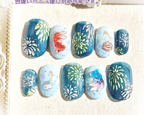☆現品☆ネイルチップ ジェルネイル 夏祭りネイル 花火 096 ネイル