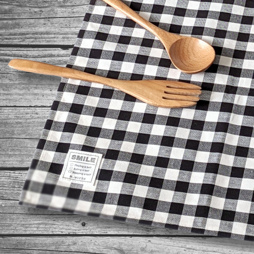 りぼん アイボリー ブラック／巾着袋 給食セット コップ袋 ランチョン