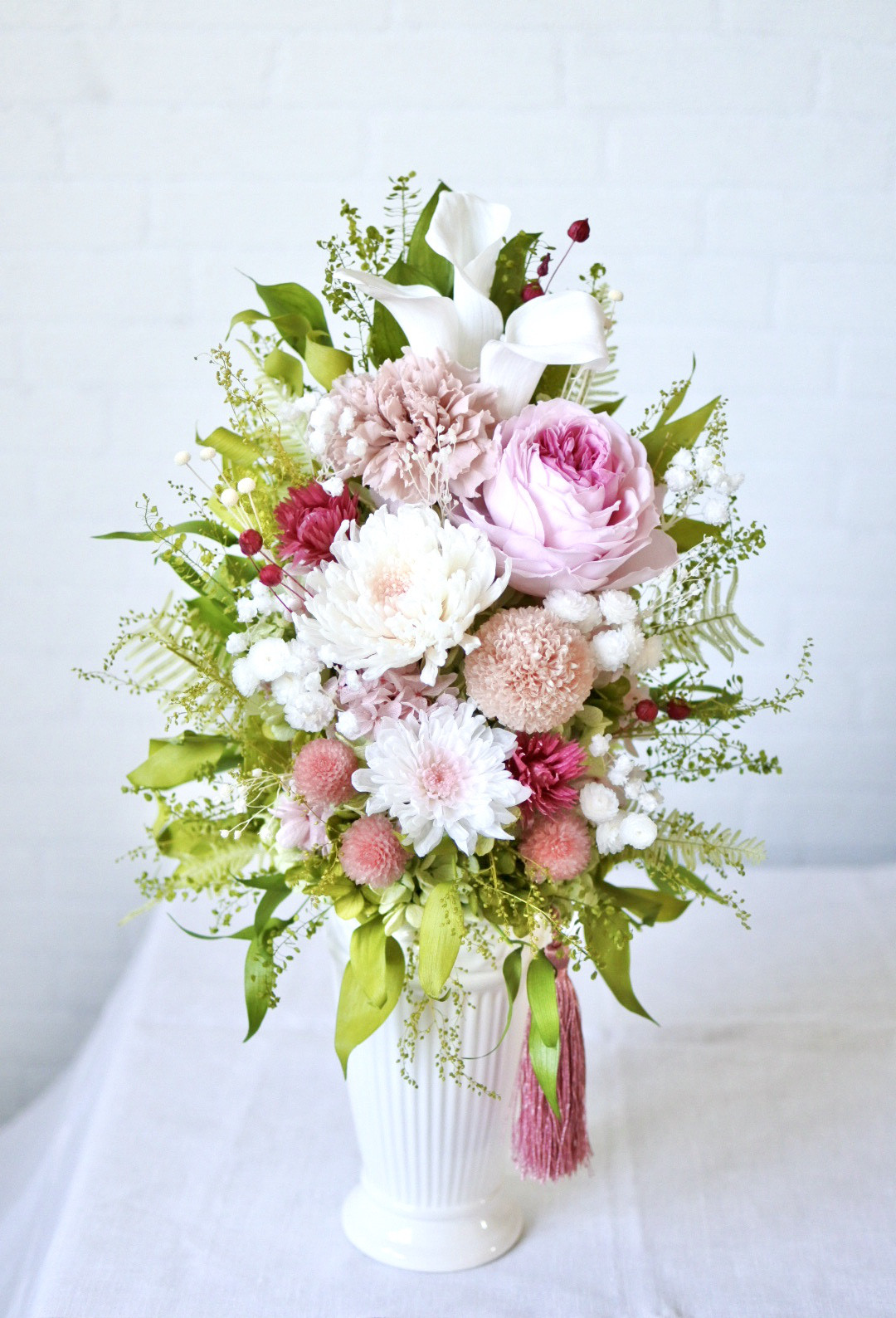 プリザーブドフラワー仏花　ゆり　リリー　カラー　和　ピンク　大きめ