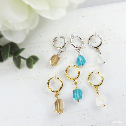 Sweet Pea 天然石フープピアス（片耳用） 天然石風フープピアス ゴールド サージカルステンレス[品番