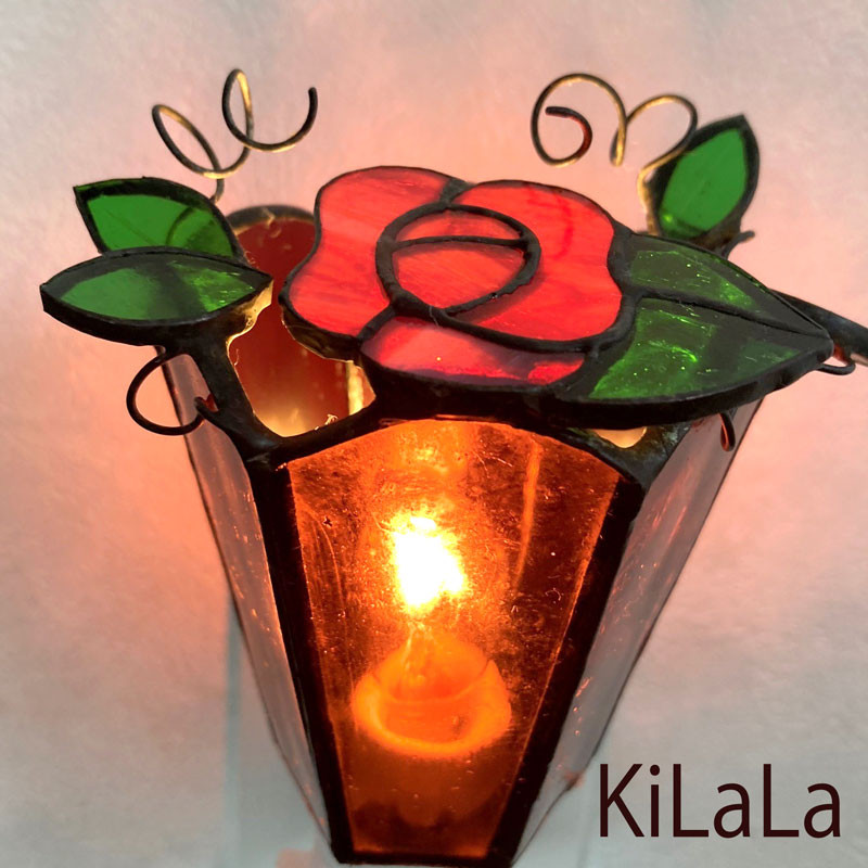 オリジナルステンドグラス『おやすみランプ・薔薇』A