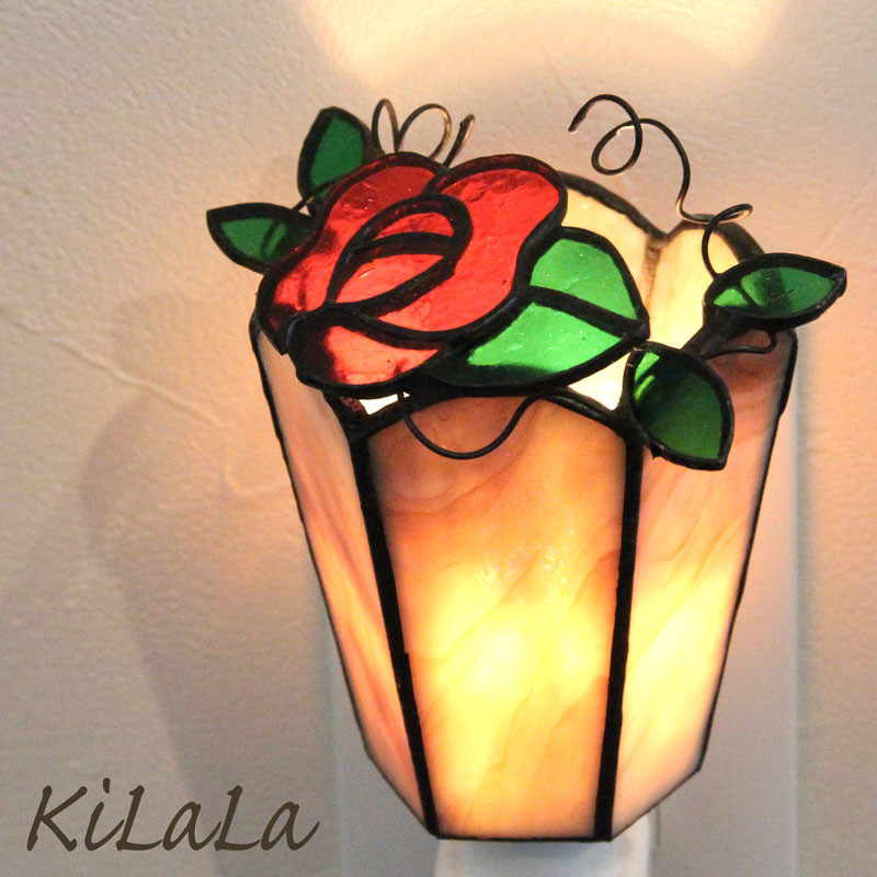 オリジナルステンドグラス『おやすみランプ・薔薇』D