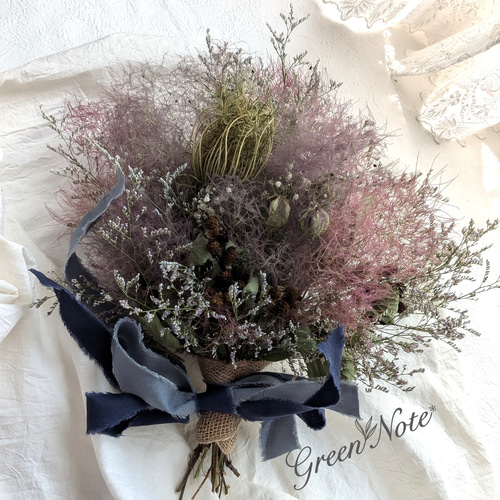 紫陽花とスモークツリー、ユーカリのブーケ 切花 紫陽花とスモーク