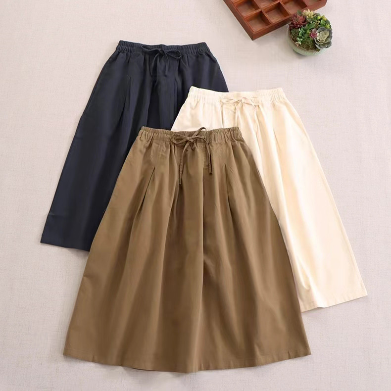 【コットン100%★フレアスカート★４色オールシーズン】ポケット│ウエストゴム・紐│カジュアル│レディース│B-18LB