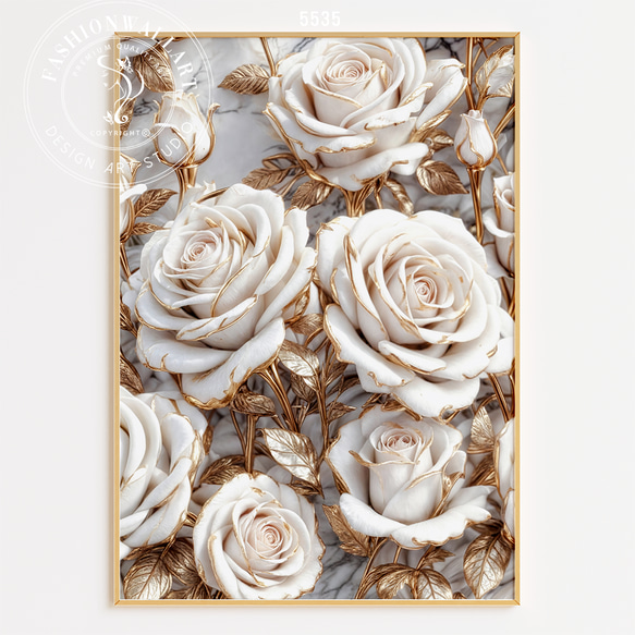 アートポスター ホワイトローズ 白い薔薇 ゴールド 高級感