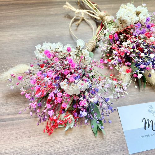 カラフル♡かすみ草ブーケ かすみ草の花束 スワッグ スワッグ merci