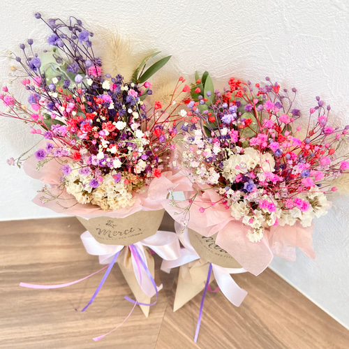 カラフル♡かすみ草ブーケ かすみ草の花束 スワッグ スワッグ merci