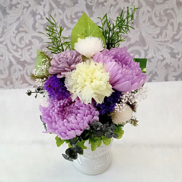 プリザーブドフラワー仏花　一対　お供え花　命日　一周忌　三回忌　花器付き プリザーブドフラワー 仏花 ミニ 仏壇用 お供え 花