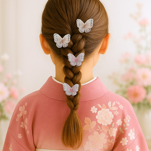 4つセット 蝶々レースのヘアクリップ 二枚羽 ブライダル・卒業式・成人