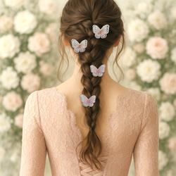 4つセット　蝶々レースのヘアクリップ　二枚羽　ブライダル・卒業式・成人式・発表会など特別な日に 15枚目の画像