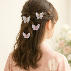 4つセット　蝶々レースのヘアクリップ　二枚羽　ブライダル・卒業式・成人式・発表会など特別な日に 14枚目の画像