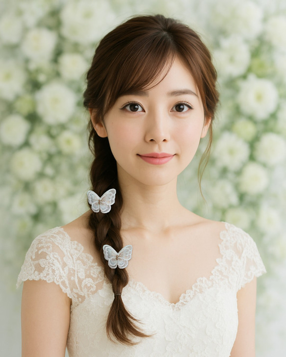 4つセット　蝶々レースのヘアクリップ　二枚羽　ブライダル・卒業式・成人式・発表会など特別な日に 18枚目の画像