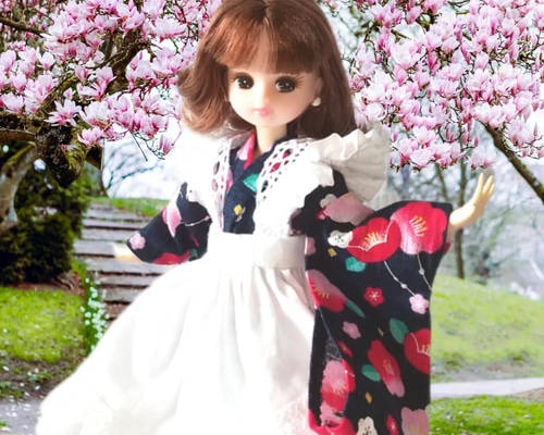 文化人形　ブラブラ人形　レトロモダン:花柄ドレスの布製ドール 7a70534fed7eb6e606ad84ad36b8ad