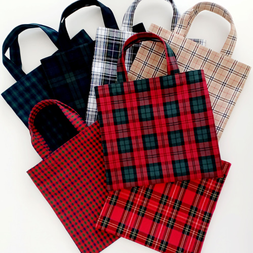 ファミリア風チェック(グリーン) ミニトート・ミニ小物入れ付( 裏