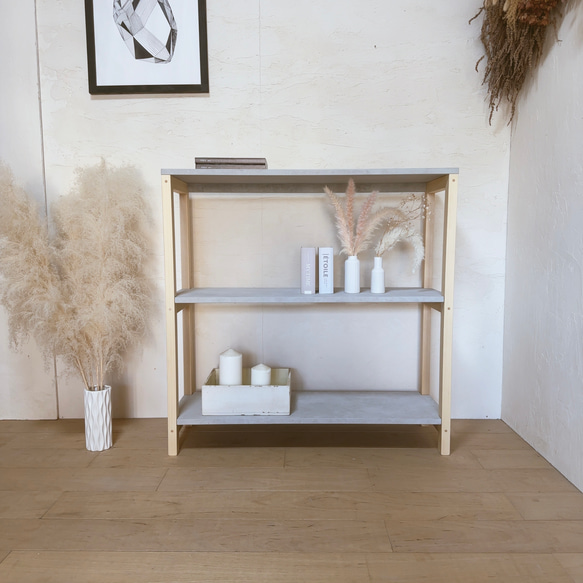 na293. 幅85 コンクリート調 シェルフ 2段 おしゃれ 商品棚 サロン