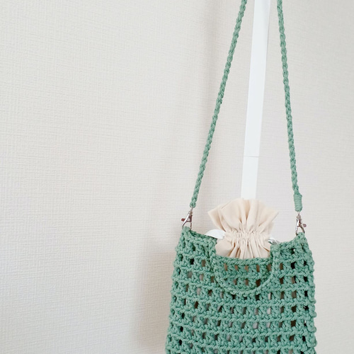 マクラメヤーンミニショルダーバッグ(モスグリーン) ショルダーバッグ