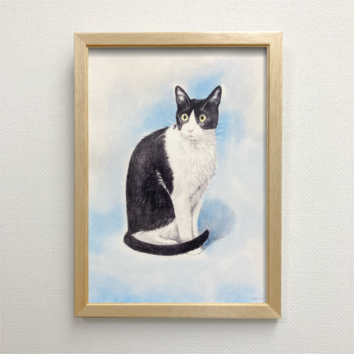 版画「ハチワレ猫（水色）」 版画 takeshiro painting 通販