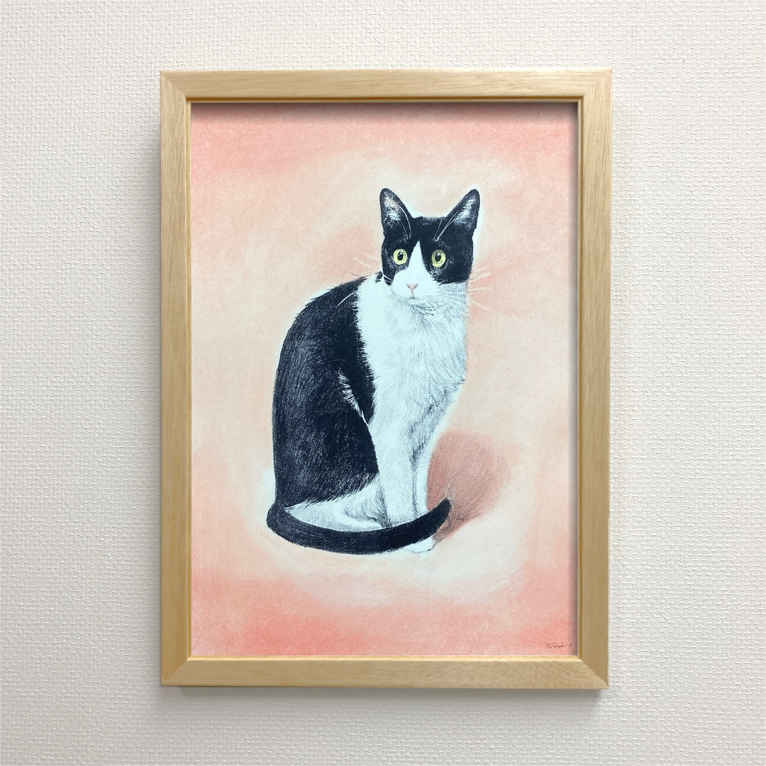 ファッション通販 誕生日プレゼント art 絵画 透明水彩 猫の絵 ハチワレ猫 猫 ミニ画 cat 絵画