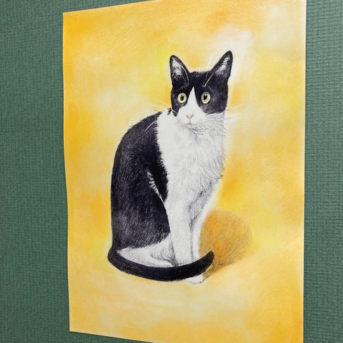 版画「ハチワレ猫（イエロー）」 版画 takeshiro painting 通販