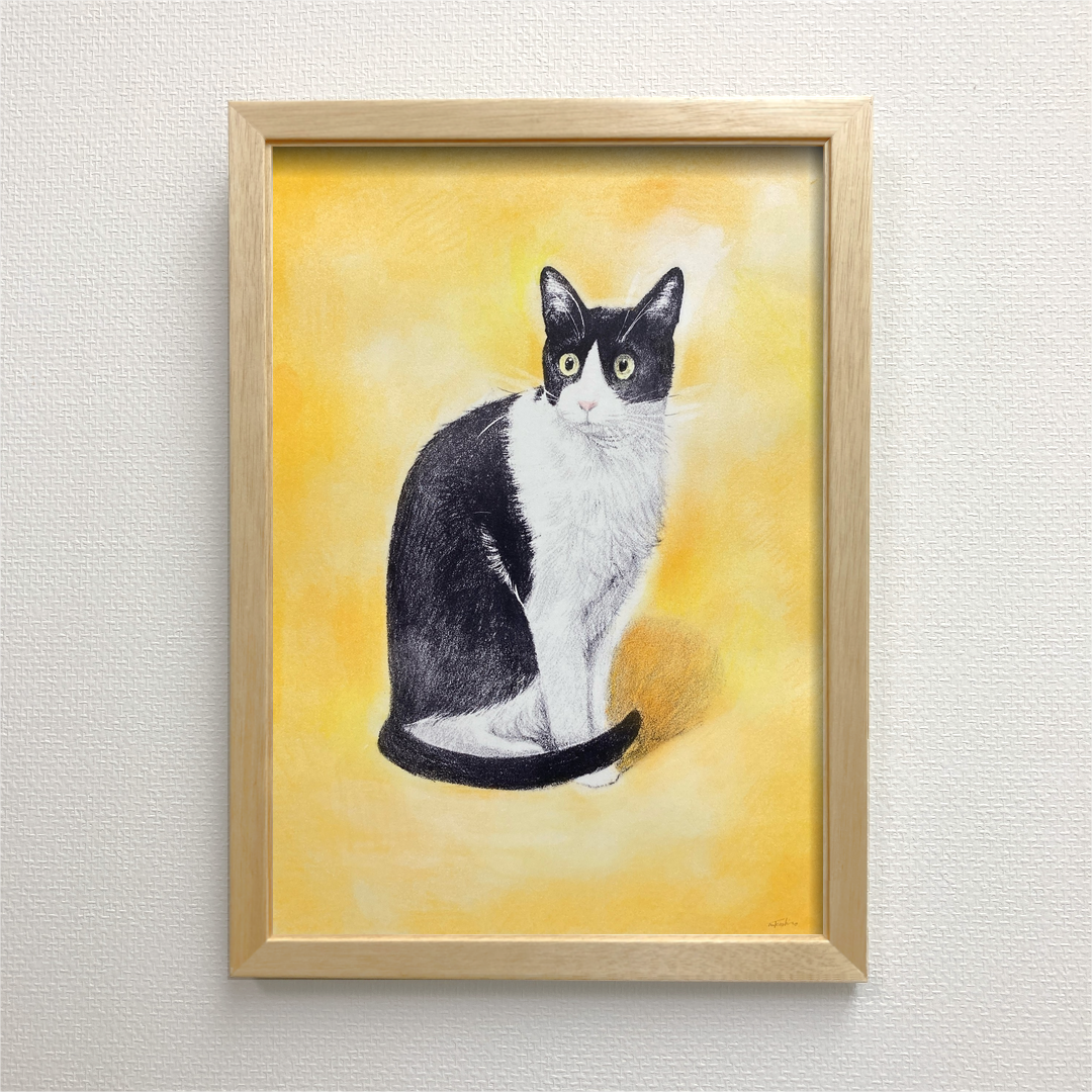 版画「ハチワレ猫（イエロー）」 版画 takeshiro painting 通販