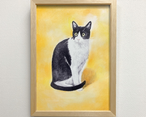 版画「ハチワレ猫（イエロー）」 版画 takeshiro painting 通販