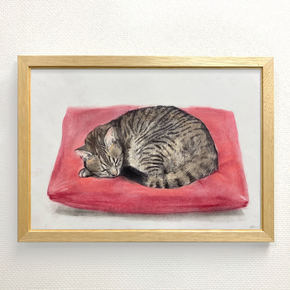 猫の絵画をアクリル画で描いた香月和夫の猫の絵「丸黒猫」を通販