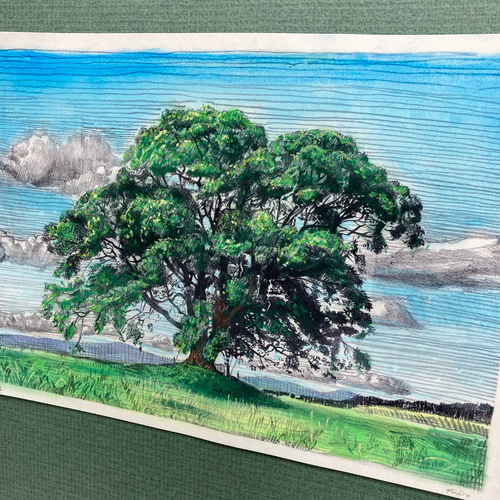 木版画『Tahitian green』 版画「大木（彩色）」#3 版画 takeshiro painting 通販 17967660