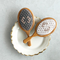 手鏡 木製ミラー こぎん刺し『てこな 蝶』モノトーン ミニサイズ