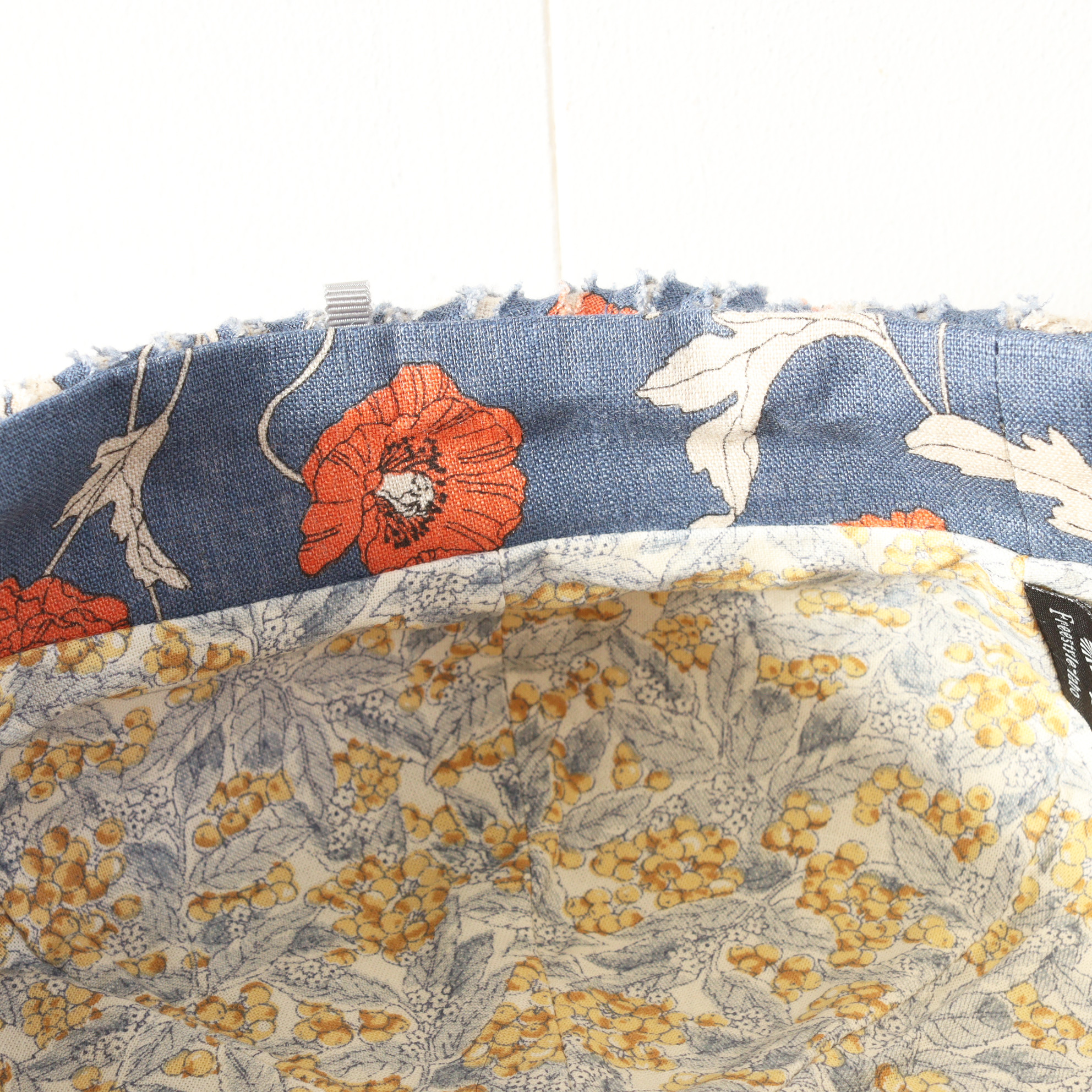 ブルーリネンの花柄リネンスラッシュベレー　オールシーズン　ベレー帽　ナチュラル　ファッション