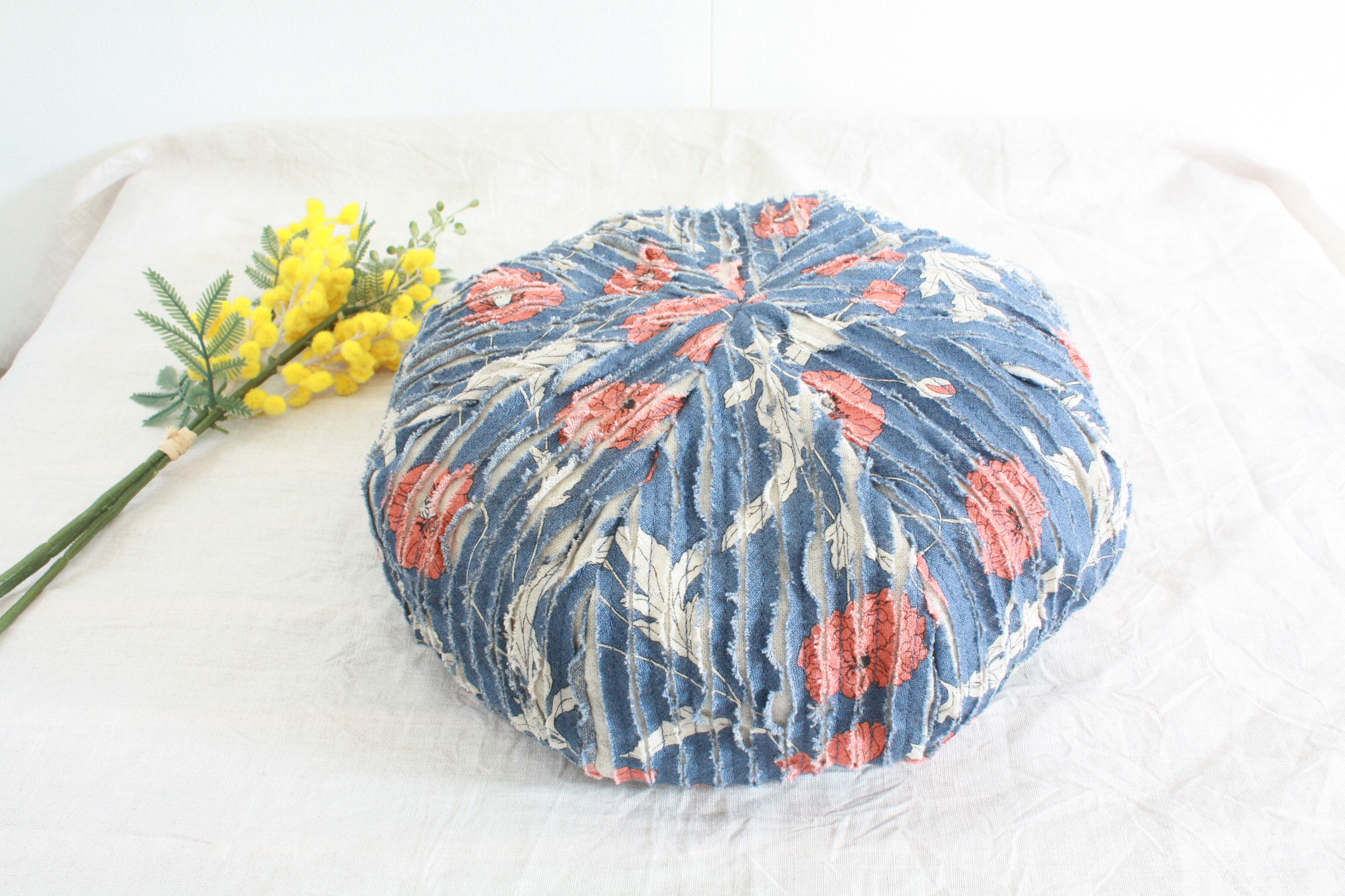 ブルーリネンの花柄リネンスラッシュベレー　オールシーズン　ベレー帽　ナチュラル　ファッション