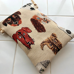 再販♡作品追加♪《柄が選べる♪》チャーミングわんこのゴブラン生地ポシェット スマホポーチ スマホポシェット 犬柄dog 2枚目の画像