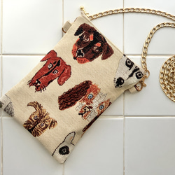 再販♡作品追加♪《柄が選べる♪》チャーミングわんこのゴブラン生地ポシェット スマホポーチ スマホポシェット 犬柄dog 1枚目の画像