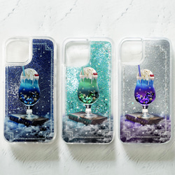 【全3色】架空の星空喫茶 "星空のクリームソーダ" iPhoneグリッターケース メロンソーダ iPhone16 4枚目の画像