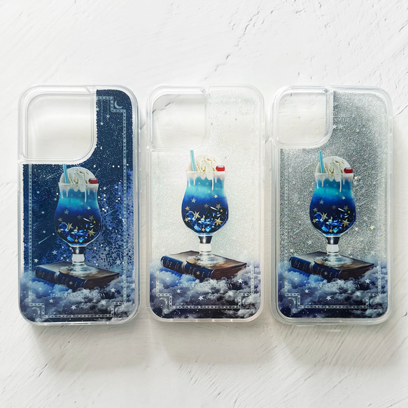 【全3色】架空の星空喫茶 "星空のクリームソーダ" iPhoneグリッターケース メロンソーダ iPhone16 9枚目の画像