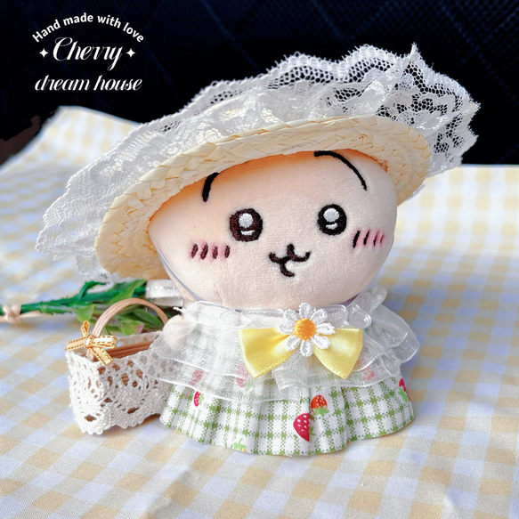 セット】 ミニチュア 白い 麦わら 帽子 と かごバッグ セット
