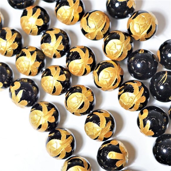 12mm 2個 オニキス 玄武 金 手彫り彫刻 天然石ビーズ 高品質 四神