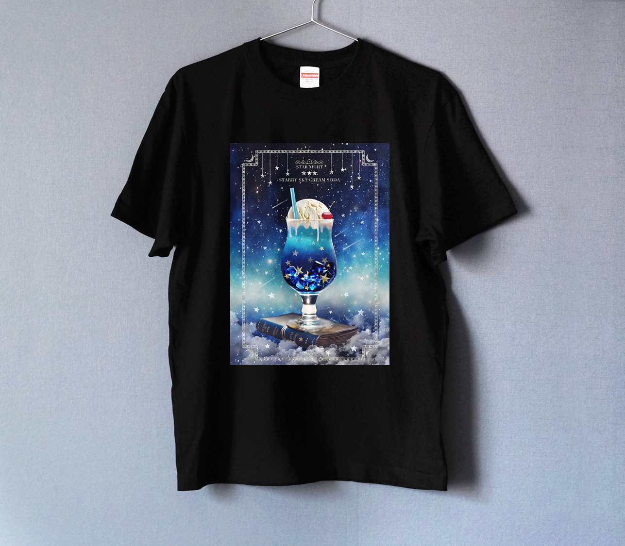 【全3色】架空の星空喫茶 "星空のクリームソーダ" Tシャツ BLACK（men&women）