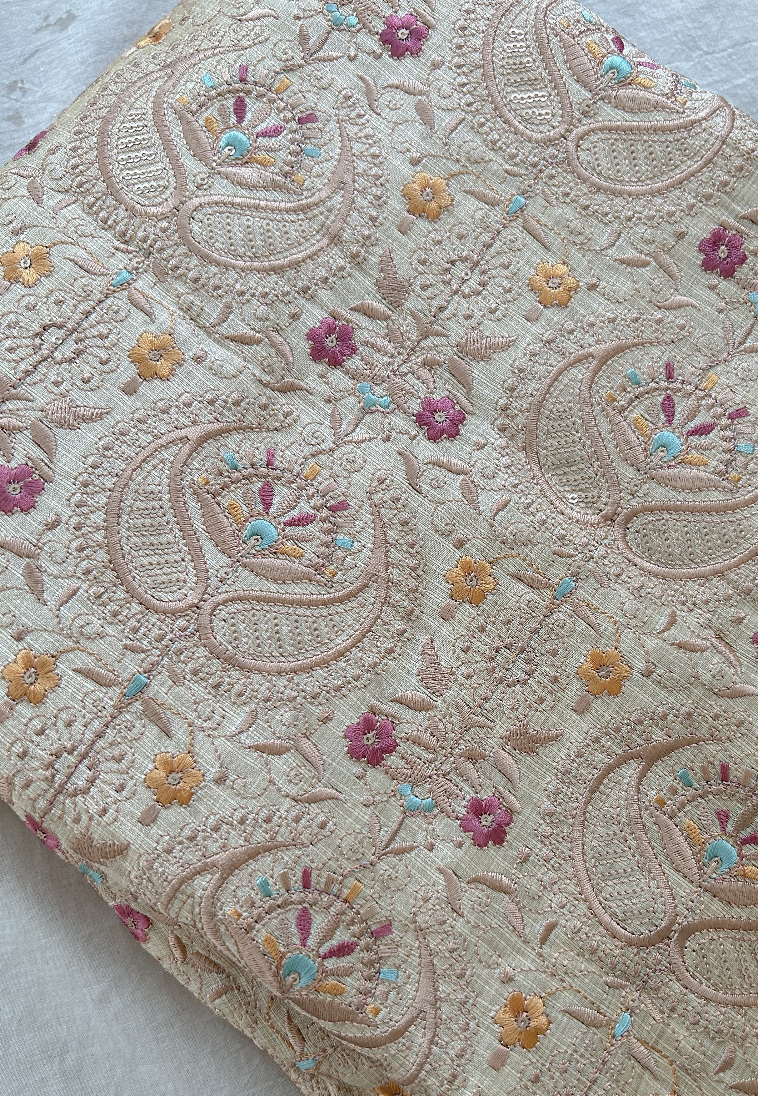 《45cm》幅約90-100cm前後　刺繍生地　インド刺繍　直輸入　ハンドメイド　ファブリック        Ω