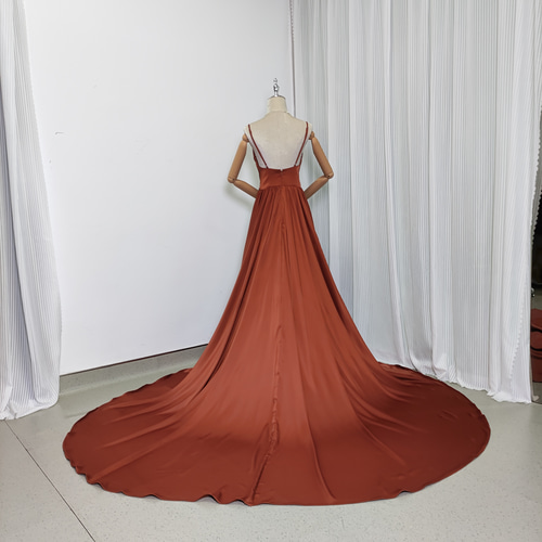 送料無料！パーティードレス テラコッタ色 滑らか キャミソール V  