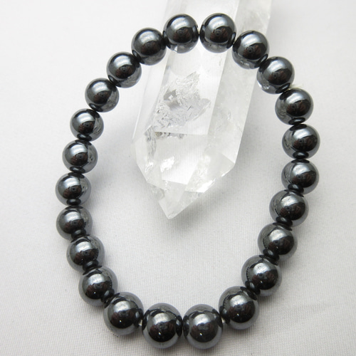 【16cm】ヘマタイトと水晶のブレスレット ヘマタイトブレスレット】/内周size(約16cm)/玉size(約8㎜)/1340t2