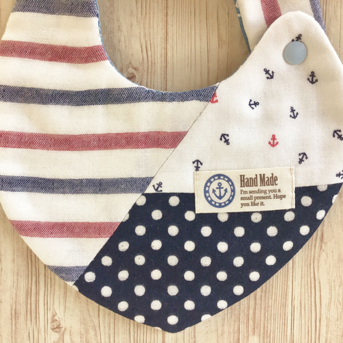 8重ガーゼ✦パッチワークマリン✦とんがり両面スタイ スタイ