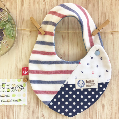 8重ガーゼ✦パッチワークマリン✦とんがり両面スタイ スタイ