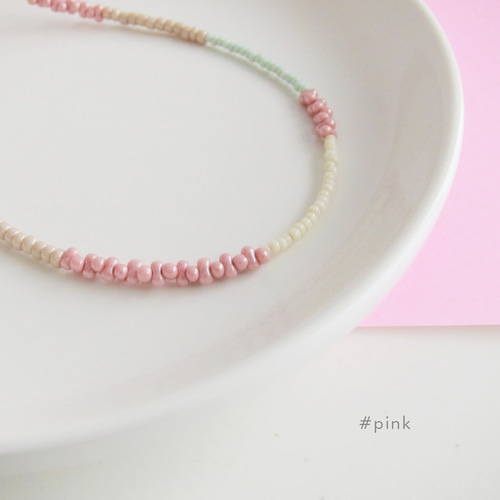 ピンク アシンメトリー ガラス ビーズ ネックレス 桜 ベビー