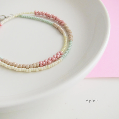 ピンク アシンメトリー ガラス ビーズ ネックレス 桜 ベビー