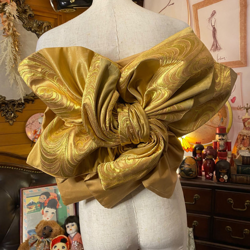 和洋折衷 2部式作り帯 リメイク 和 モダン ハンドメイド レトロ 金  