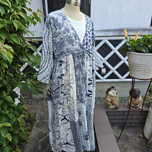 着物リメイク 手作り いろいろな浴衣 パッチワーク ワンピース 前開き