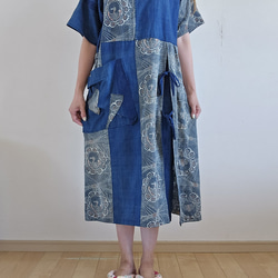 着物リメイク 手作り オレンジ 銘仙 ワンピース ワンピース