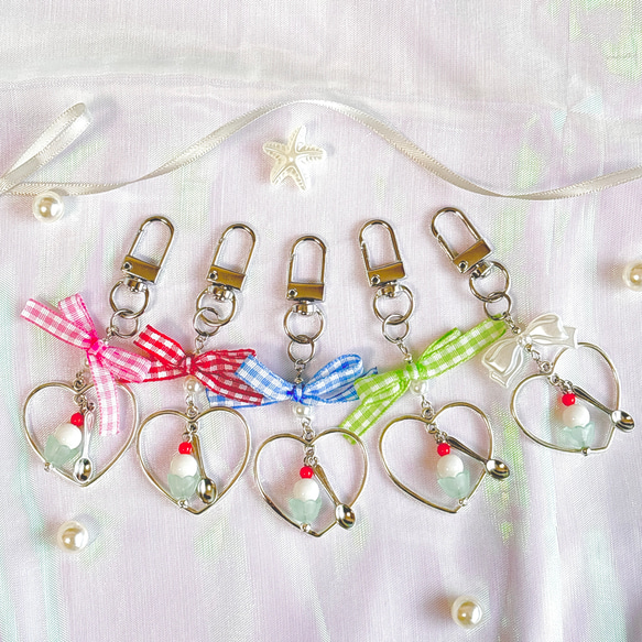 k_017-21 ビーズキーホルダー ストラップ クリームソーダ レトロ 純