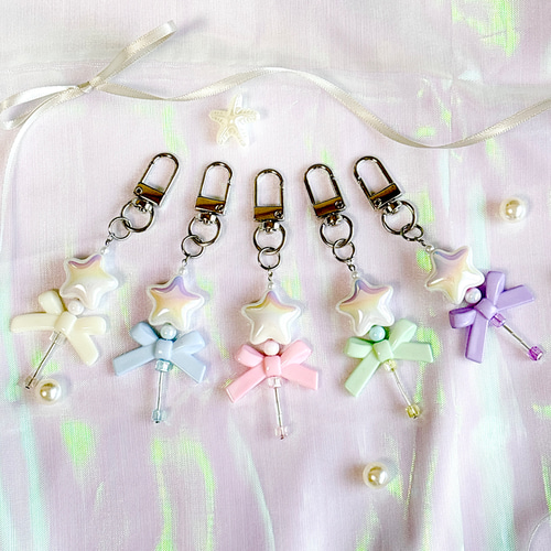k_022-26 ビーズキーホルダー ストラップ 魔法少女モチーフ ステッキ